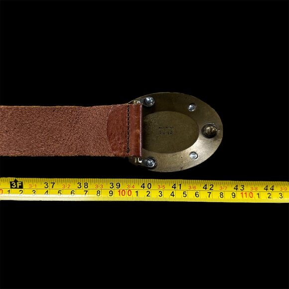 Vintage Italian Leather Womens Belt Ornate Brass Buckle Size M Fabio Corti Italy - Picture 7 of 7